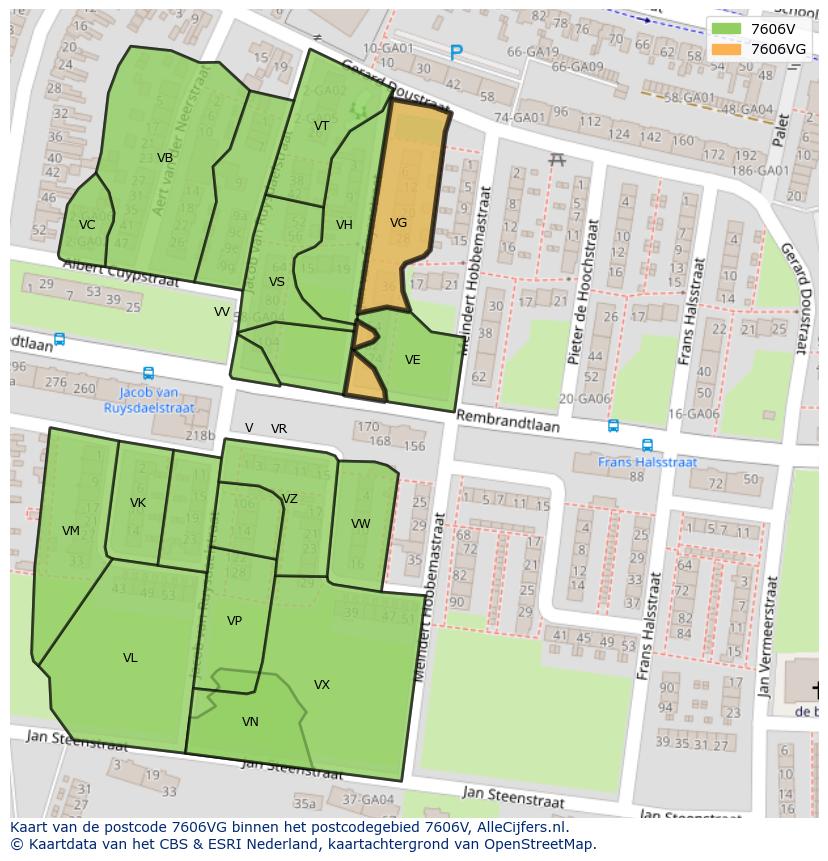 Afbeelding van het postcodegebied 7606 VG op de kaart.