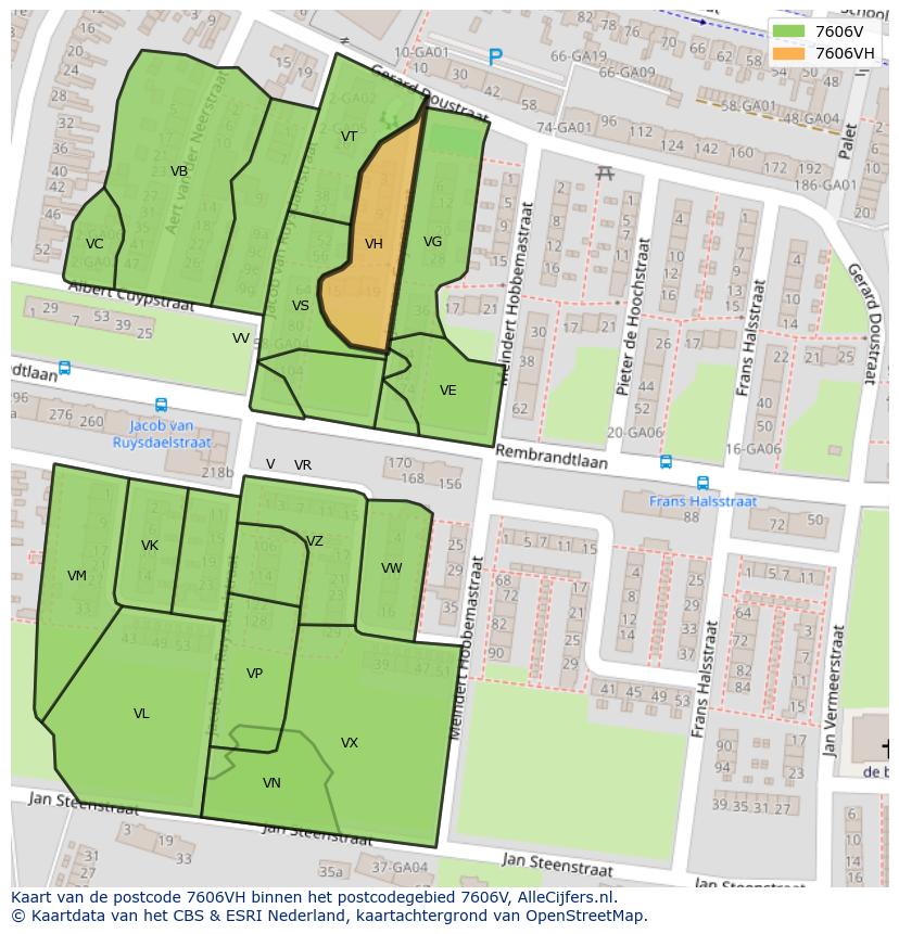 Afbeelding van het postcodegebied 7606 VH op de kaart.