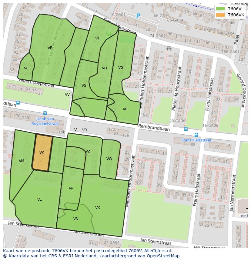 Afbeelding van het postcodegebied 7606 VK op de kaart.