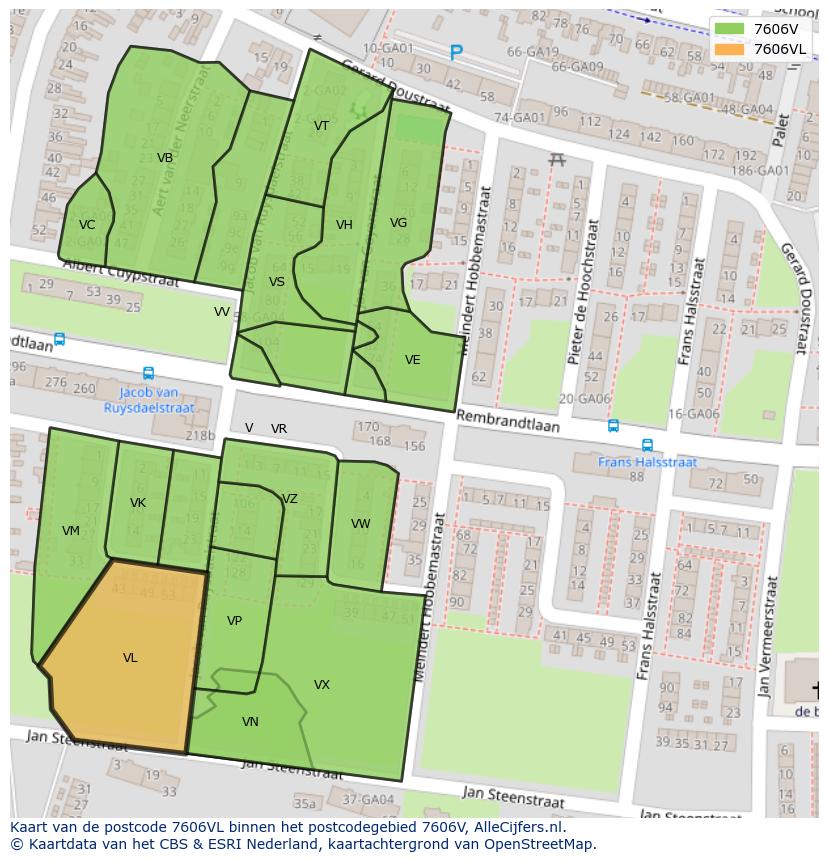 Afbeelding van het postcodegebied 7606 VL op de kaart.