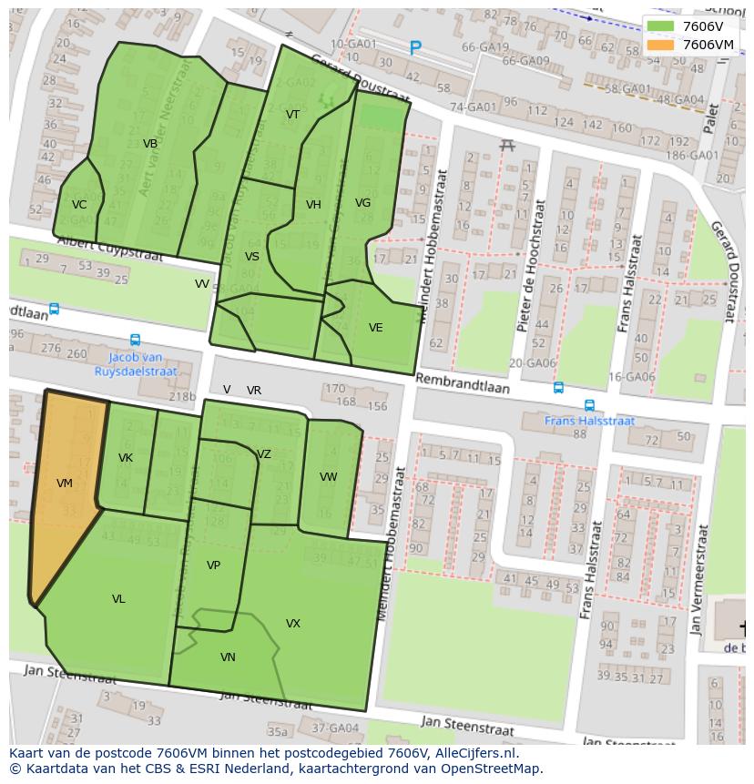 Afbeelding van het postcodegebied 7606 VM op de kaart.