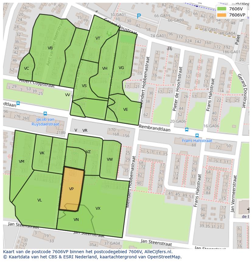 Afbeelding van het postcodegebied 7606 VP op de kaart.