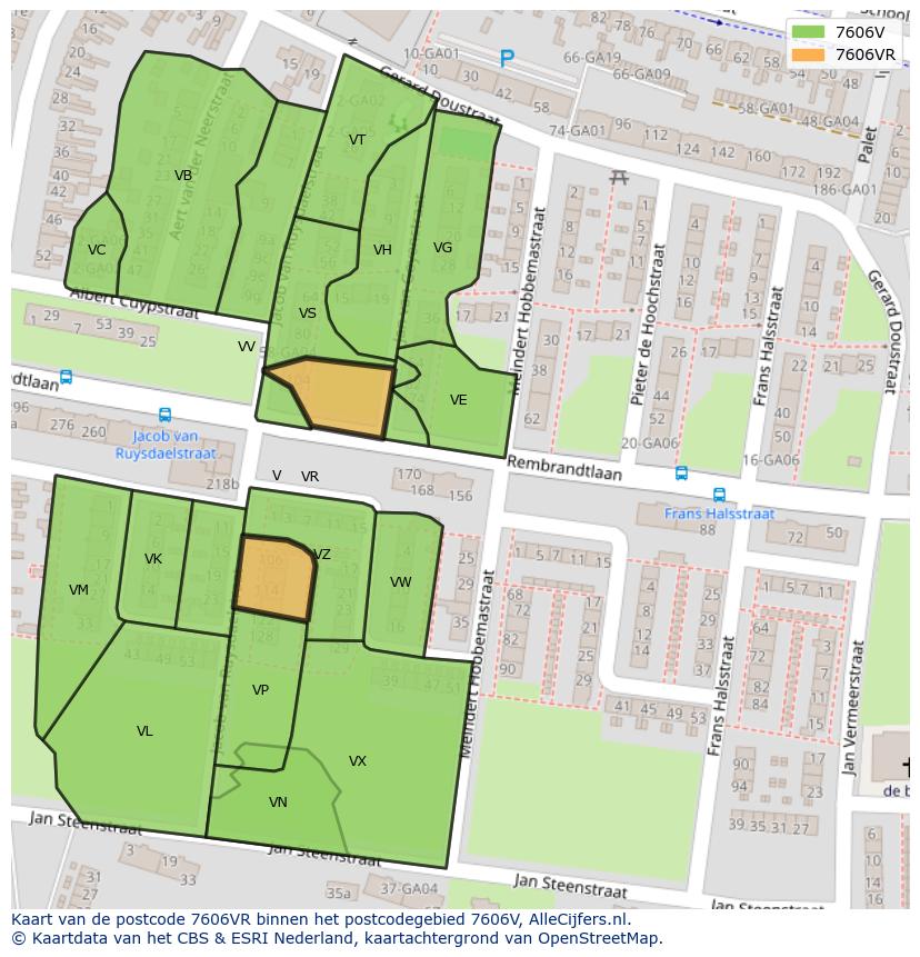 Afbeelding van het postcodegebied 7606 VR op de kaart.