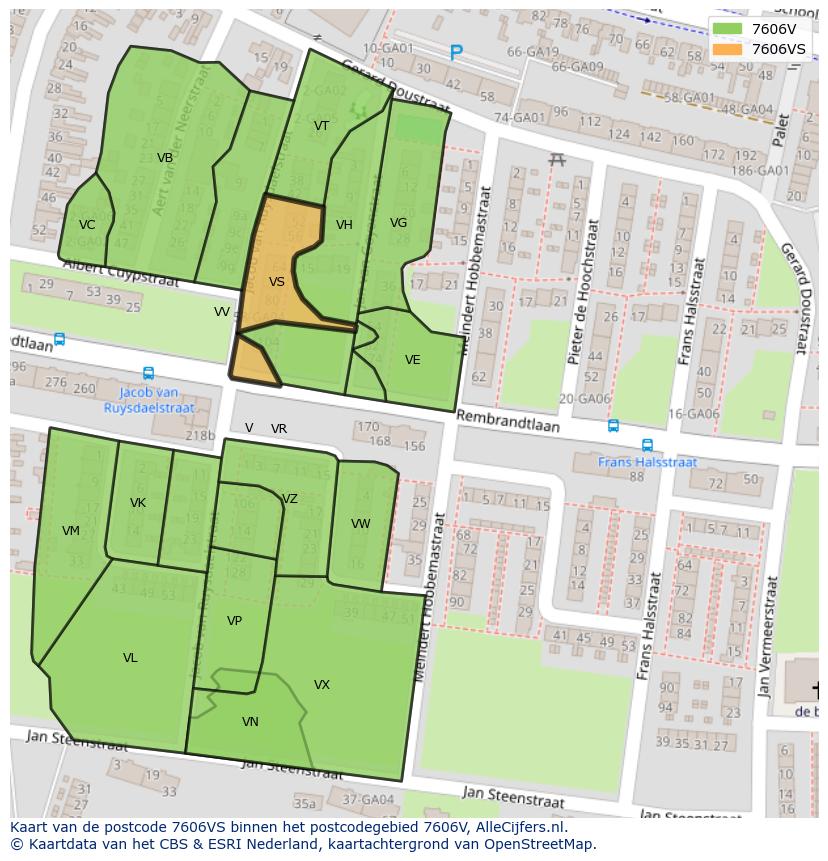 Afbeelding van het postcodegebied 7606 VS op de kaart.