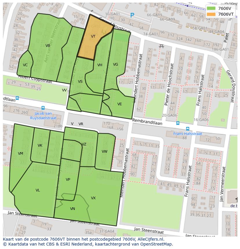 Afbeelding van het postcodegebied 7606 VT op de kaart.