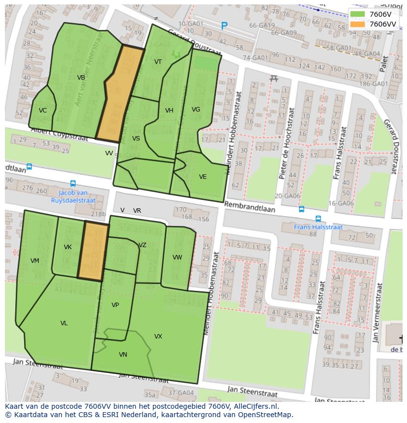 Afbeelding van het postcodegebied 7606 VV op de kaart.