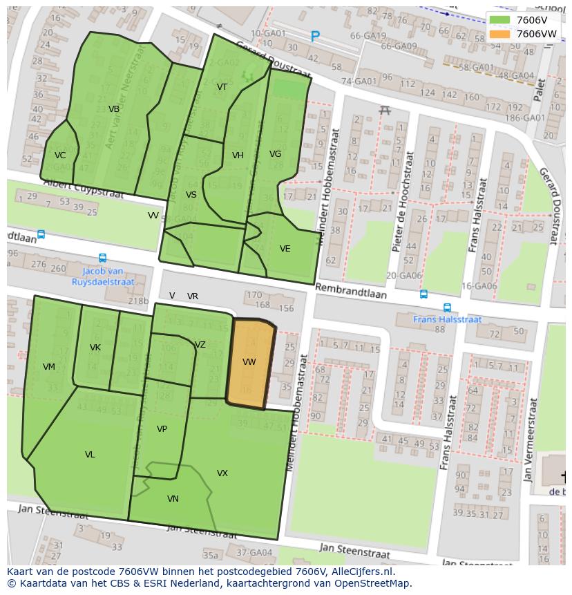 Afbeelding van het postcodegebied 7606 VW op de kaart.