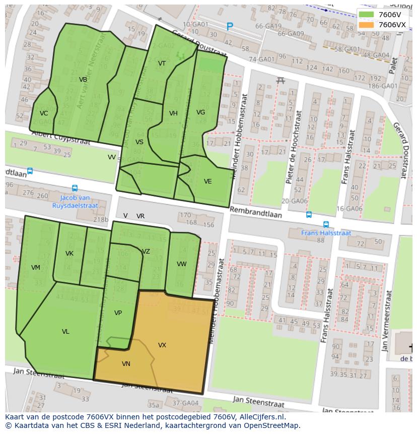 Afbeelding van het postcodegebied 7606 VX op de kaart.