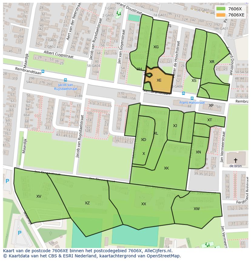 Afbeelding van het postcodegebied 7606 XE op de kaart.