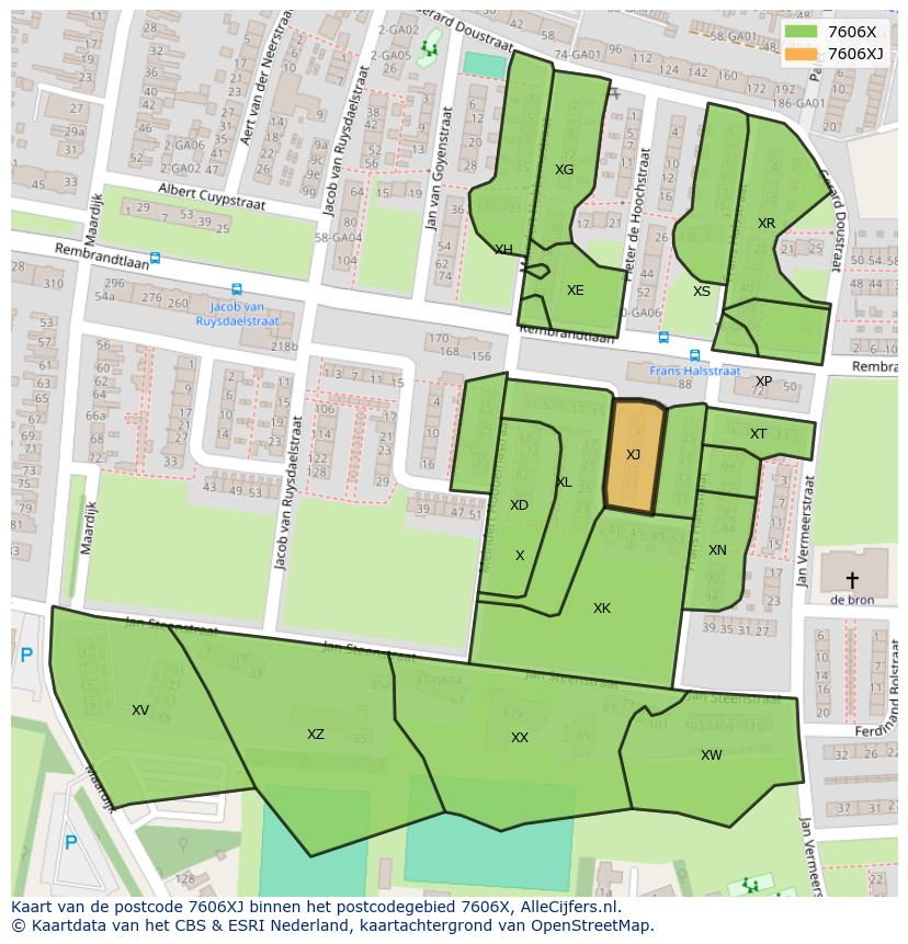 Afbeelding van het postcodegebied 7606 XJ op de kaart.