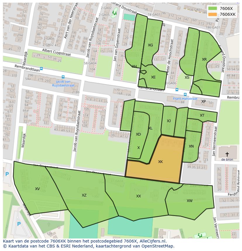Afbeelding van het postcodegebied 7606 XK op de kaart.