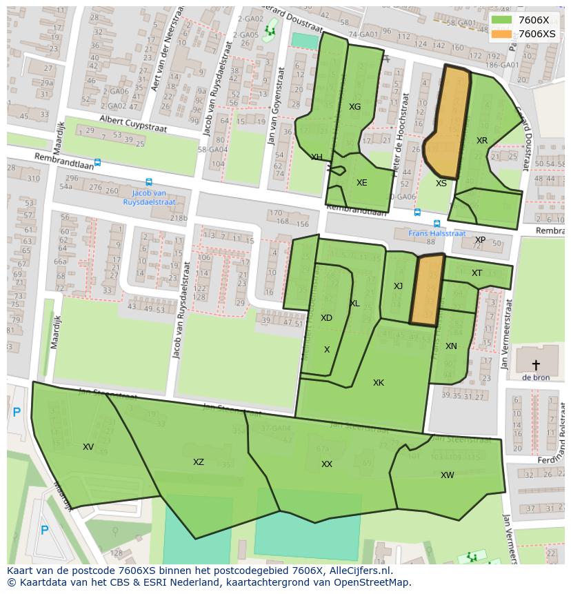 Afbeelding van het postcodegebied 7606 XS op de kaart.