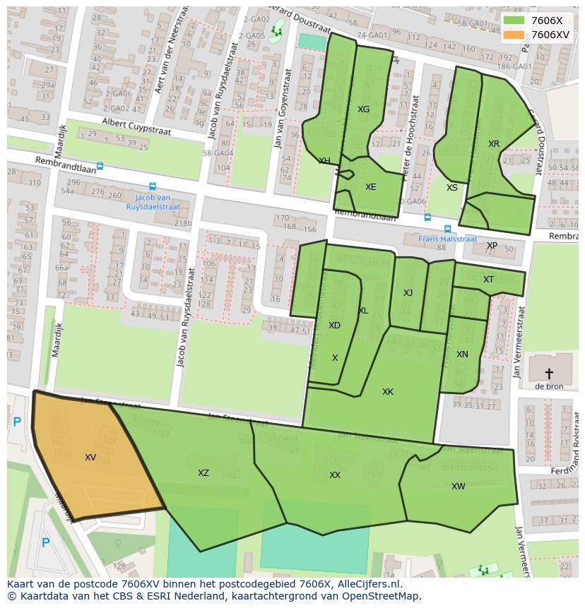 Afbeelding van het postcodegebied 7606 XV op de kaart.