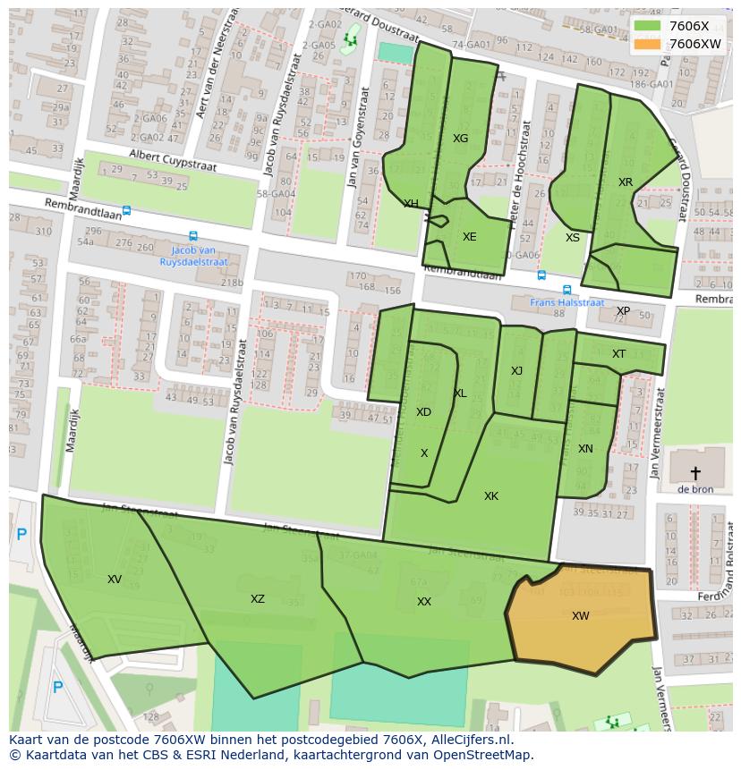 Afbeelding van het postcodegebied 7606 XW op de kaart.