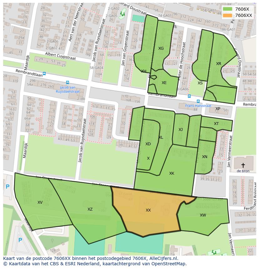 Afbeelding van het postcodegebied 7606 XX op de kaart.