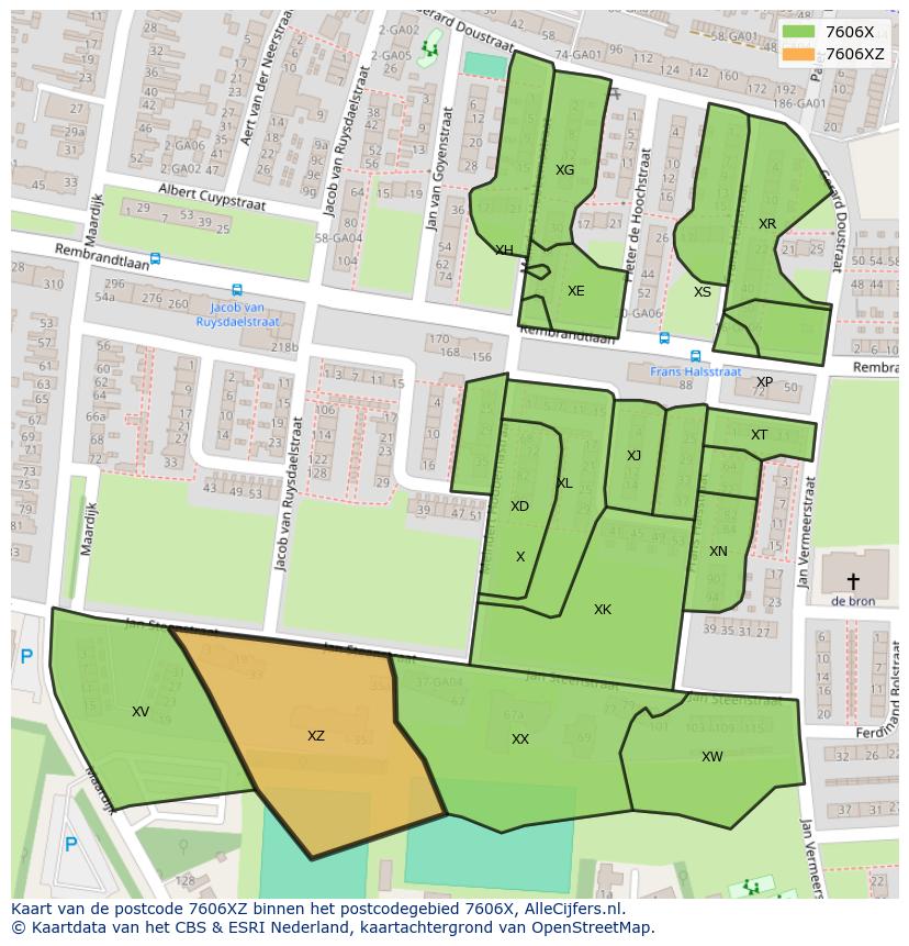 Afbeelding van het postcodegebied 7606 XZ op de kaart.