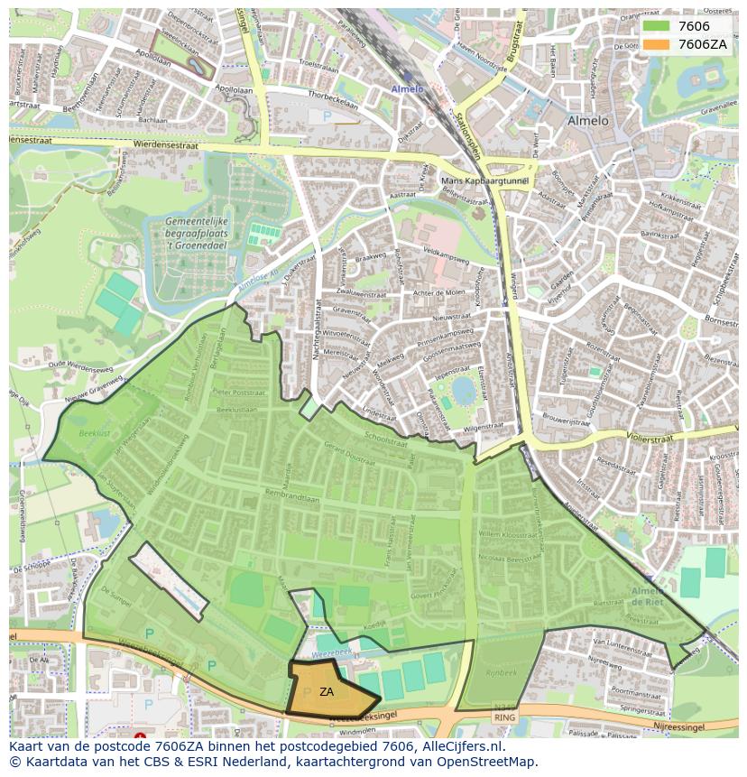 Afbeelding van het postcodegebied 7606 ZA op de kaart.