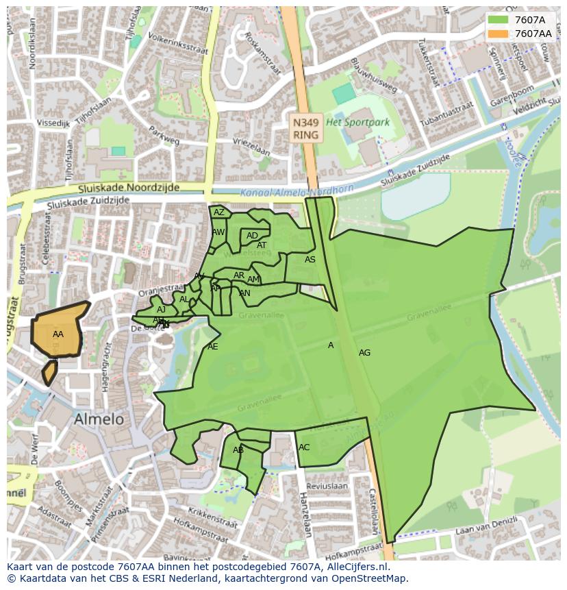 Afbeelding van het postcodegebied 7607 AA op de kaart.
