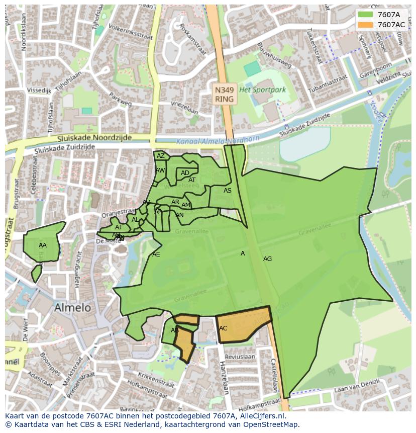 Afbeelding van het postcodegebied 7607 AC op de kaart.
