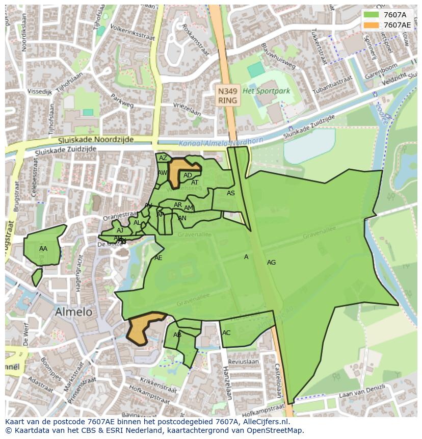 Afbeelding van het postcodegebied 7607 AE op de kaart.