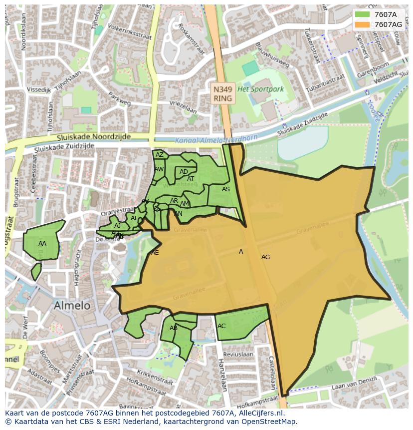 Afbeelding van het postcodegebied 7607 AG op de kaart.