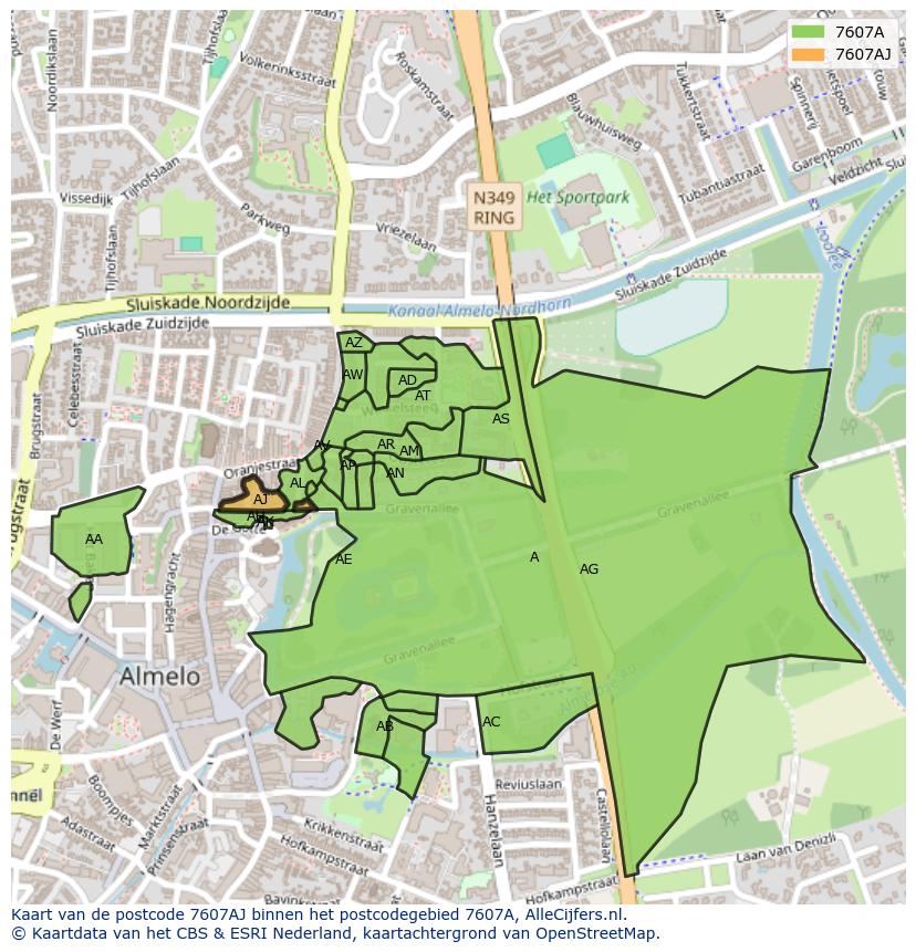 Afbeelding van het postcodegebied 7607 AJ op de kaart.