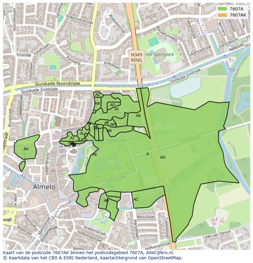 Afbeelding van het postcodegebied 7607 AK op de kaart.