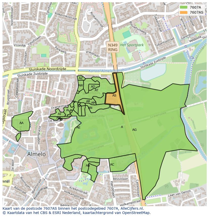 Afbeelding van het postcodegebied 7607 AS op de kaart.