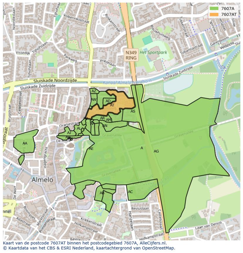 Afbeelding van het postcodegebied 7607 AT op de kaart.