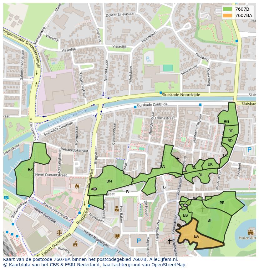 Afbeelding van het postcodegebied 7607 BA op de kaart.