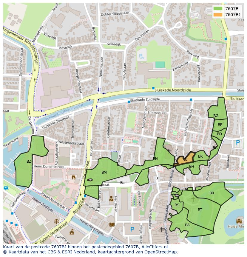 Afbeelding van het postcodegebied 7607 BJ op de kaart.