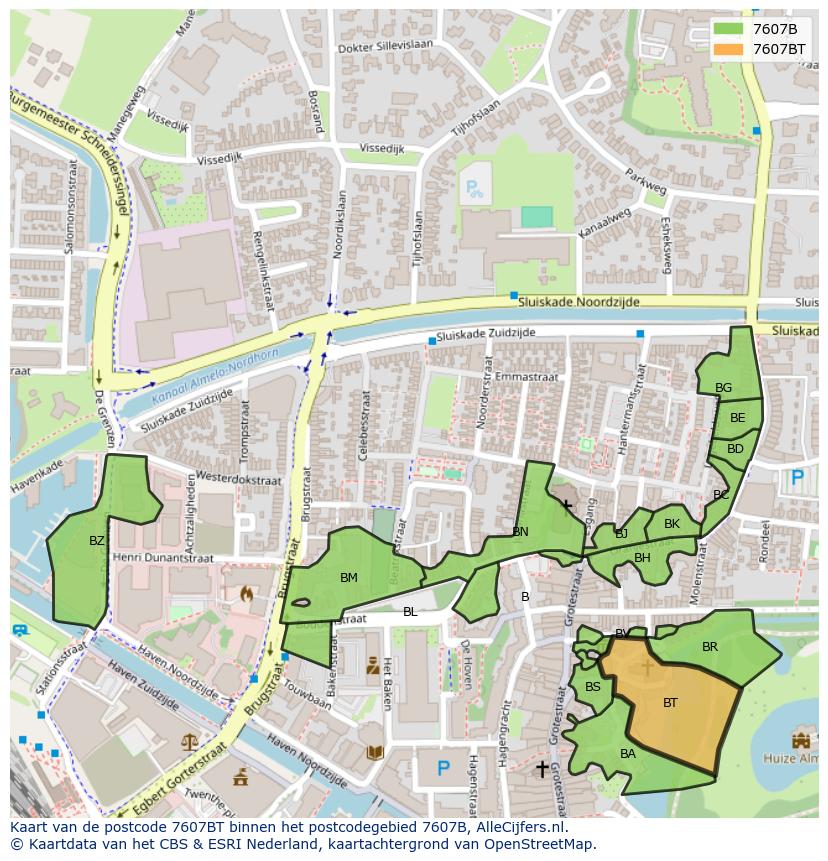 Afbeelding van het postcodegebied 7607 BT op de kaart.