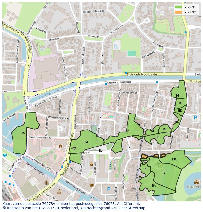Afbeelding van het postcodegebied 7607 BV op de kaart.