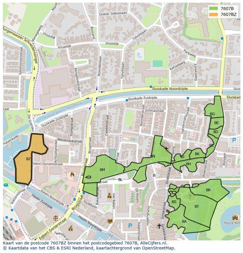 Afbeelding van het postcodegebied 7607 BZ op de kaart.