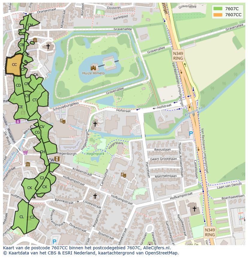 Afbeelding van het postcodegebied 7607 CC op de kaart.