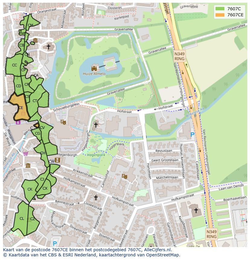 Afbeelding van het postcodegebied 7607 CE op de kaart.