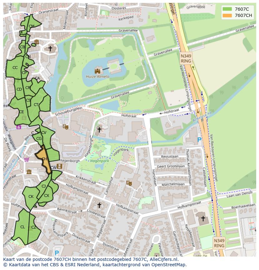 Afbeelding van het postcodegebied 7607 CH op de kaart.