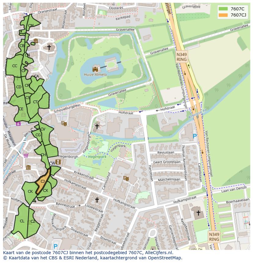 Afbeelding van het postcodegebied 7607 CJ op de kaart.