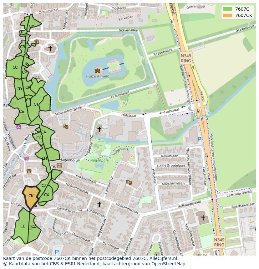 Afbeelding van het postcodegebied 7607 CK op de kaart.