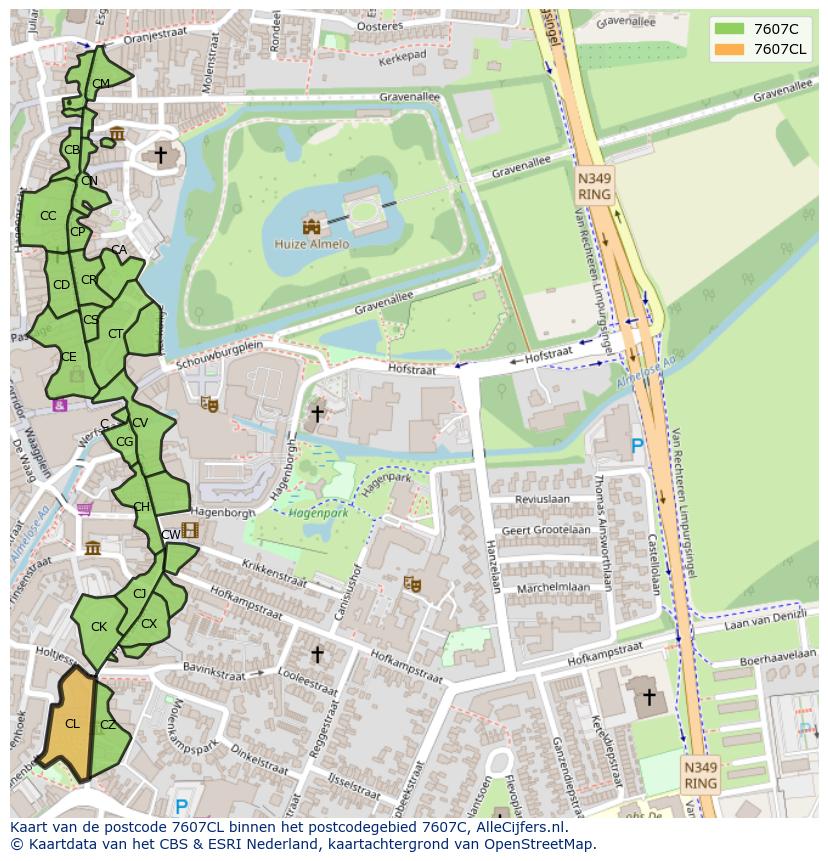 Afbeelding van het postcodegebied 7607 CL op de kaart.