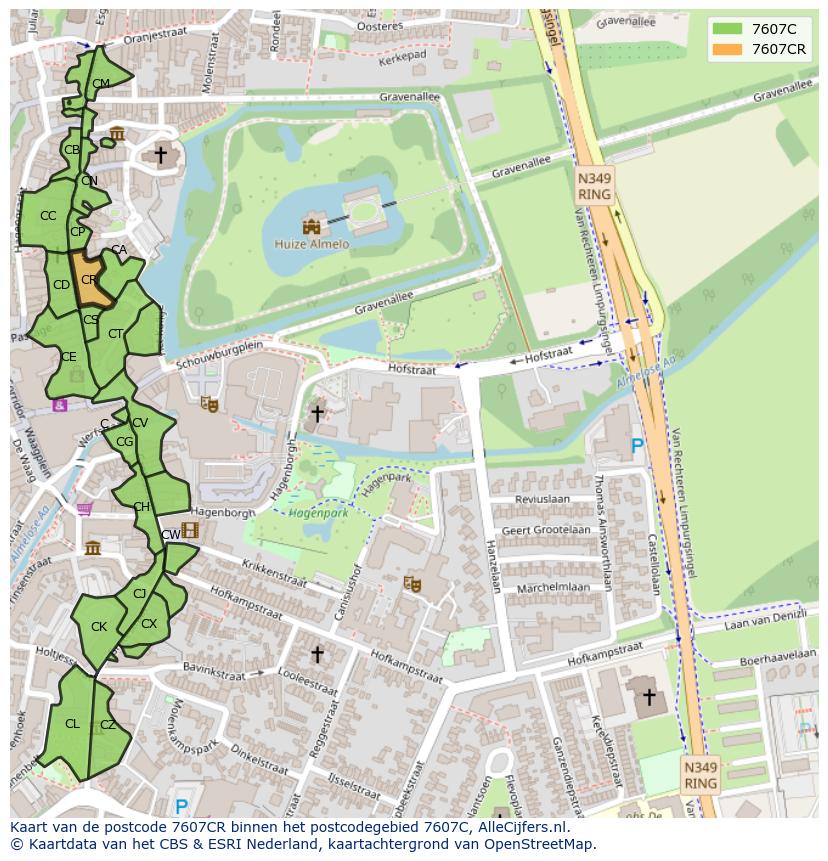 Afbeelding van het postcodegebied 7607 CR op de kaart.