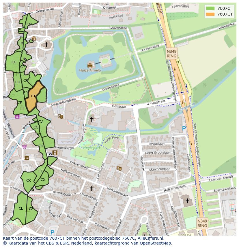 Afbeelding van het postcodegebied 7607 CT op de kaart.