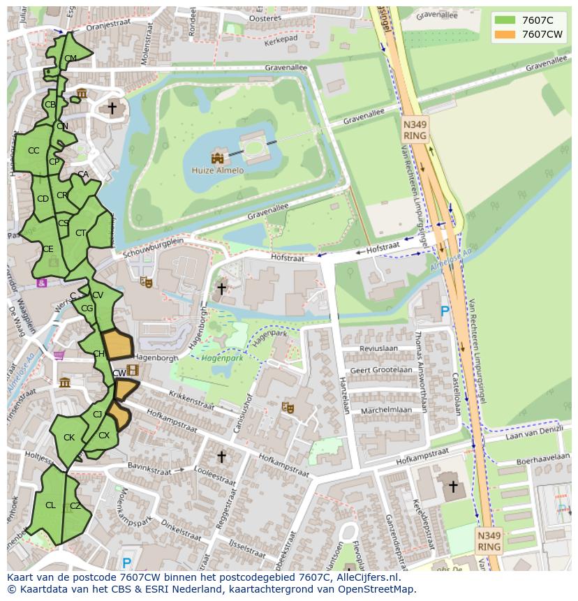 Afbeelding van het postcodegebied 7607 CW op de kaart.