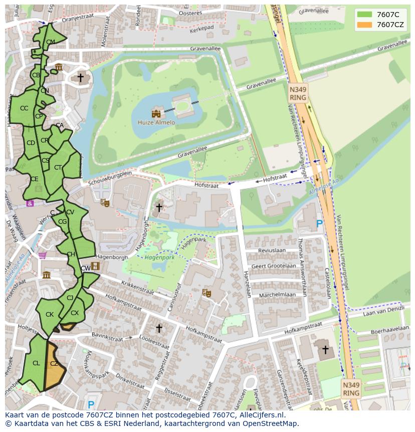Afbeelding van het postcodegebied 7607 CZ op de kaart.