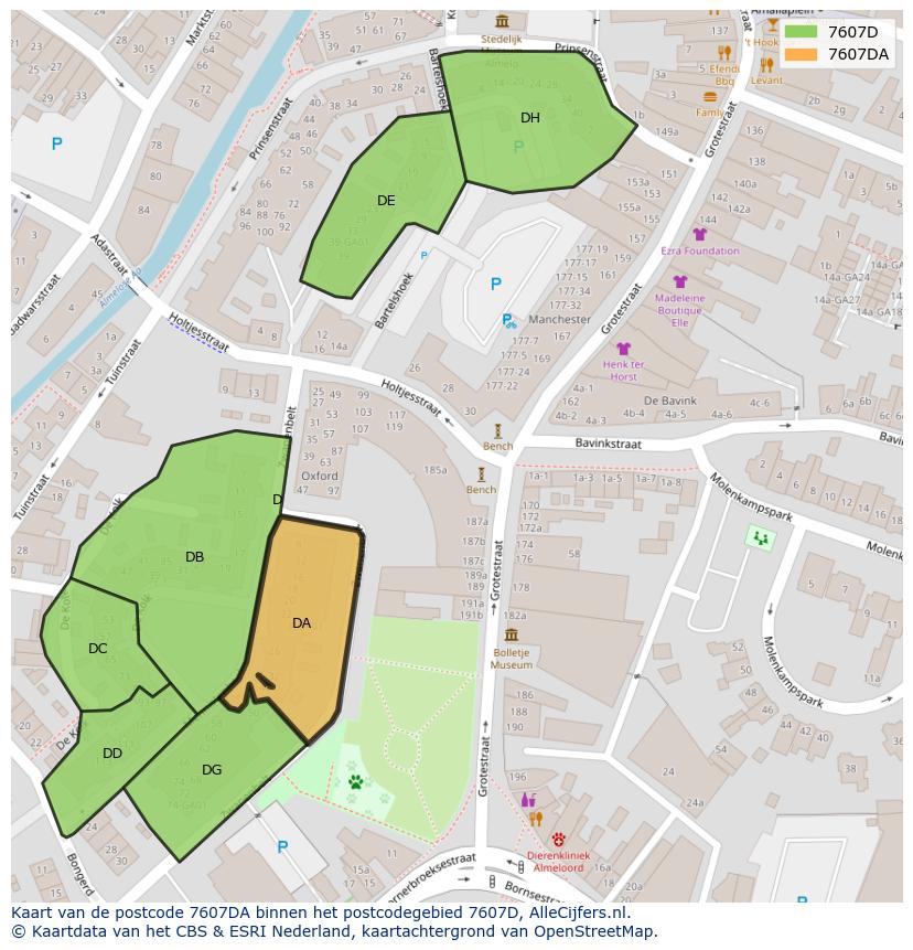Afbeelding van het postcodegebied 7607 DA op de kaart.