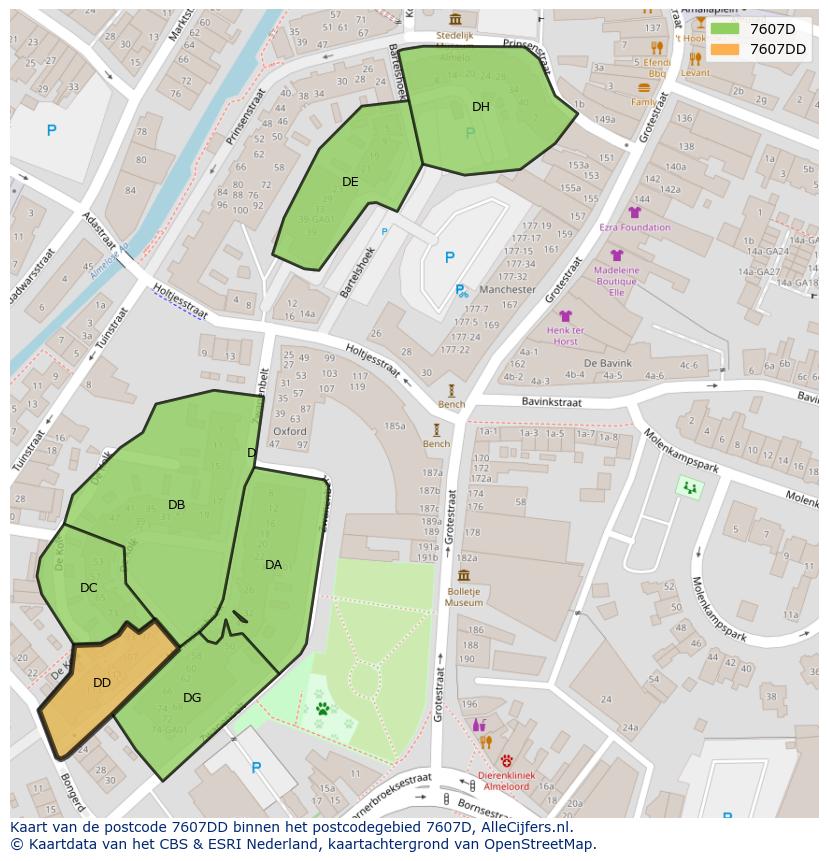 Afbeelding van het postcodegebied 7607 DD op de kaart.
