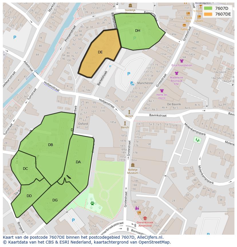 Afbeelding van het postcodegebied 7607 DE op de kaart.