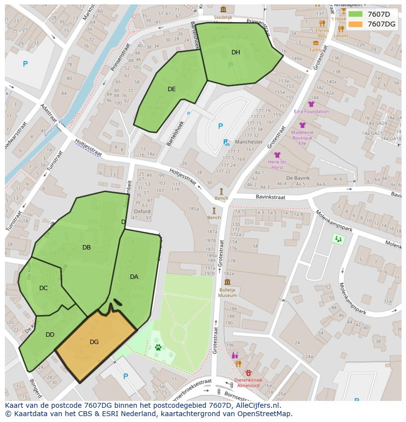 Afbeelding van het postcodegebied 7607 DG op de kaart.
