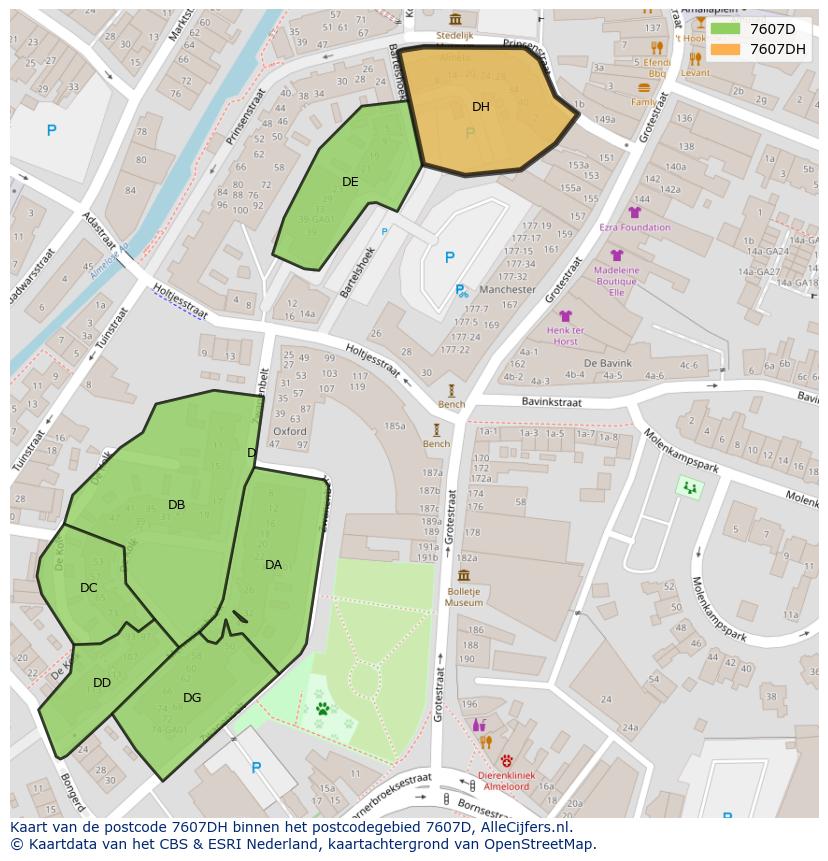 Afbeelding van het postcodegebied 7607 DH op de kaart.