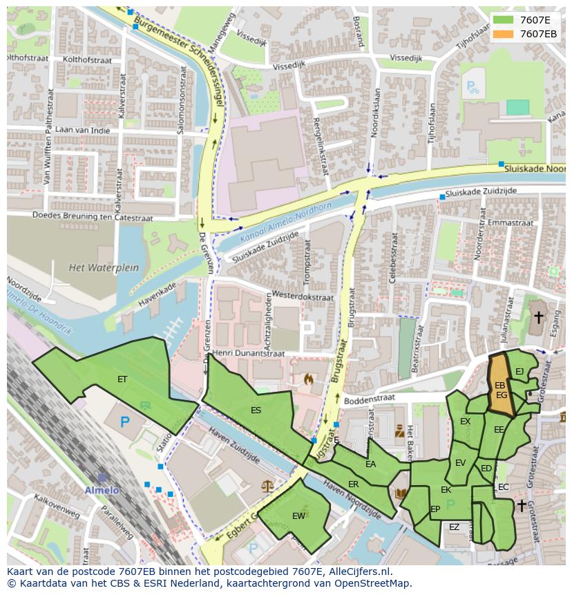 Afbeelding van het postcodegebied 7607 EB op de kaart.
